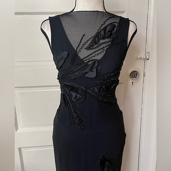 NWOT Elegant Handmade Formal Black Embellished Gown w/ Sheer Neckline | XS - Picture 13 of 14